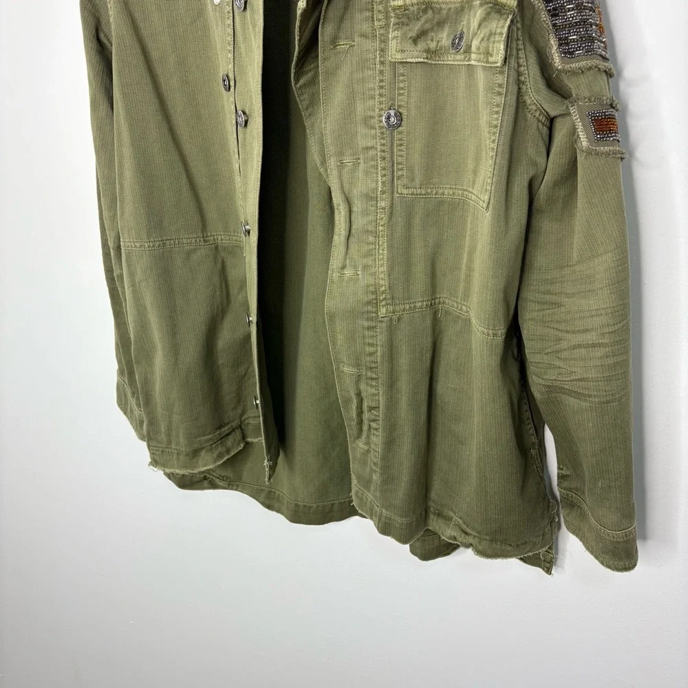 Free People Green Embellished Military Shirt Jacket Size Small - Picture 4 of 12